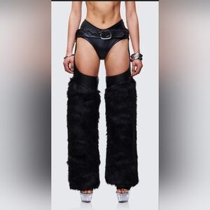 Finesse Chaps Pants Faux Leather Fur  Festival Adjustable Waist 14-16.5" S NWOT